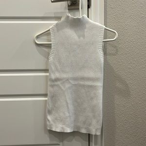 Mock-Neck Sleeveless Ribbed Knit Top (White)